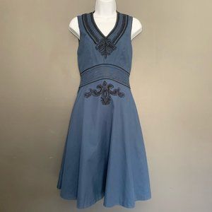 Badgley Mischka Dress Black Embroidery Sz 0 Navy